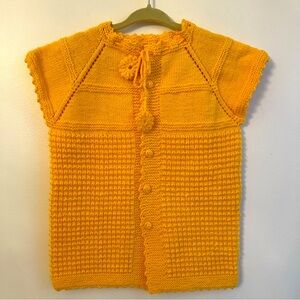 Vintage Handmade Girls Yellow Knit Sweater Vest Smiley Face Buttons Childs 6 / 8